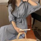 Long Sleeve Pinstriped Midi Shirtdress