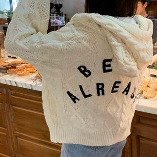 Hood Lettering Zip Knit Jacket Almond - One Size