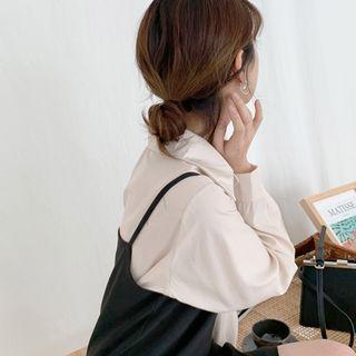 Hidden-button Silky Shirt Beige - One Size