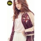 Floral-embroidered Baseball Jacket