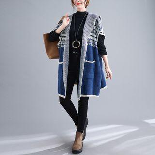 Short-sleeve Hooded Print Open-front Cardigan