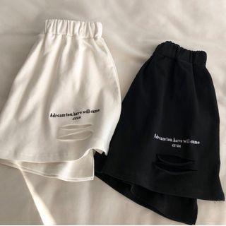 Letter Embroidered Distressed Mini Skirt