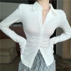 Plain Ruched Shirt / Pleated Mini A-line Skirt