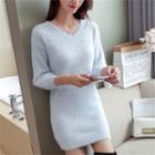3/4-sleeve Knit Mini Dress