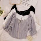 Puff-sleeve Zip-up Cropped T-shirt