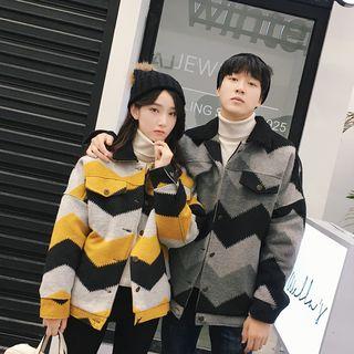 Couple Matching Chevron Button Padded Jacket