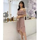 Sequined Off-shoulder Irregular A-line Dress