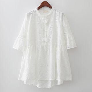 Embroidered Bow Accent Elbow Sleeve Top