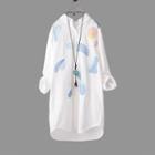 Embroidered Half-placket Long Shirt White - One Size