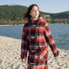 Plaid Toggle Long Coat Red - One Size