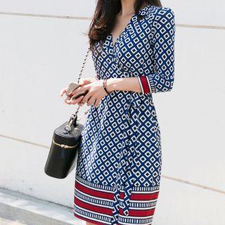 3/4-sleeve Pattered Mini Sheath Dress