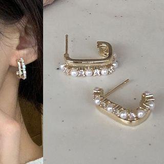 Faux Pearl Alloy Earring 1 Pair - Square - One Size