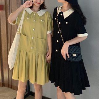 Pleated Mini Shirtdress