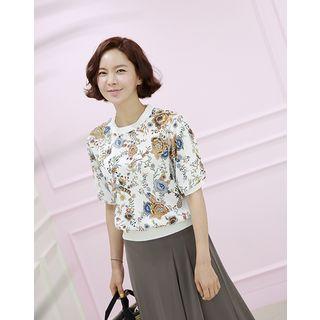 Short-sleeve Floral Blouson Top
