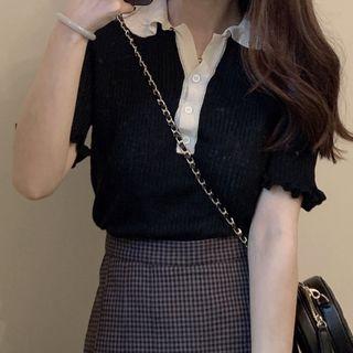 Short-sleeve Knit Polo Shirt Black - One Size
