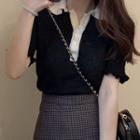 Short-sleeve Knit Polo Shirt Black - One Size