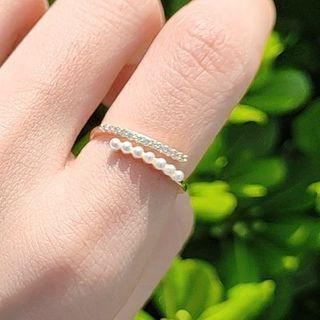 Faux Pearl & Rhinestone Ring 1 Pc - Ring - One Size