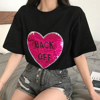 Short-sleeve Sequin Heart T-shirt