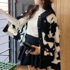 Milk Cow Pattern Knit Cardigan As Shown In Figure - One Size