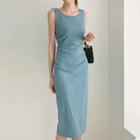 Sleeveless Shirred-back Midi A-line Dress