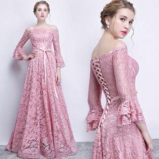 Off-shoulder Lace-up Evening Gown