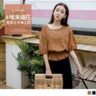 Smocked Waist Embroidered Short-sleeve Chiffon Top