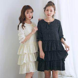 Dotted Ruffle Chiffon Dress