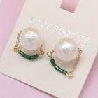 Chained Faux Pearl Stud Earring 1 Pair - As Shown In Figure - One Size