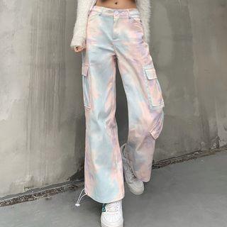 Tie-dyed Drawstring-cuff Straight-leg Cargo Pants