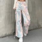 Tie-dyed Drawstring-cuff Straight-leg Cargo Pants