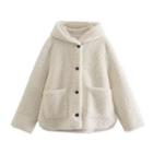 Hooded Fluffy Button-up Jacket