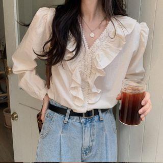 Long-sleeve Ruffle Button-up Blouse