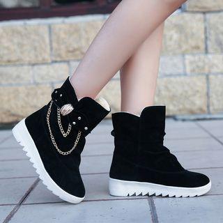 Faux-suede Bow-accent Ankle Snow Boots