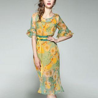 Set: Sleeveless Floral Sun Dress + Slipdress