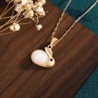 Rabbit Faux Gemstone Pendant Alloy Necklace Cp551 - Gold & White - One Size