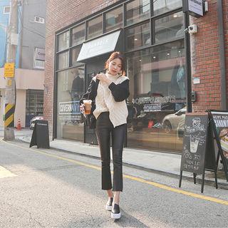 Fray-hem Straight-cut Coated Pants