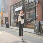 Fray-hem Straight-cut Coated Pants