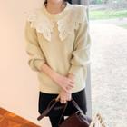 Lace-capelet Bishop-sleeve Sweater Yellow - One Size