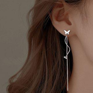 Butterfly Sterling Silver Fringed Earring 1 Pair - Silver - One Size