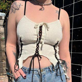 Plain Lace-up Crop Camisole Top