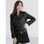 Belted Faux-leather Rider Jacket