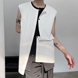 Round Neck Plain Button-up Vest