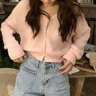 V-neck Cropped Cardigan Pink - One Size
