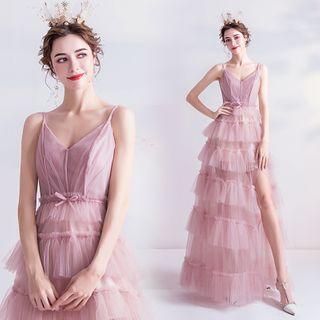 Side-slit Spaghetti Strap A-line Evening Gown