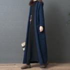 Open-front Maxi Hooded Cardigan Blue - One Size