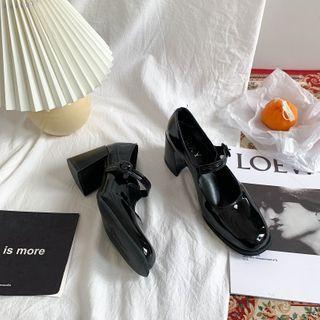 Mary Jane Block Heel Faux Leather Pumps
