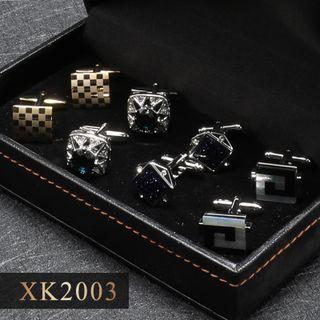 4 Pair Set: Alloy Cufflinks (various Designs) Xk2003 - 4 Pair - Silver & Gold - One Size