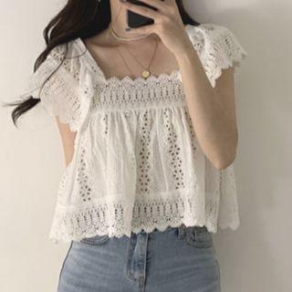 Square-neck Cutout Cropped Top White - One Size