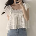 Square-neck Cutout Cropped Top White - One Size