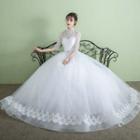 Mandarin Collar Elbow-sleeve Wedding Ball Gown